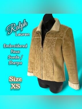 Ralph Lauren Women’s Embroidered Faux Suede Sherp Lined Jacket Size XS